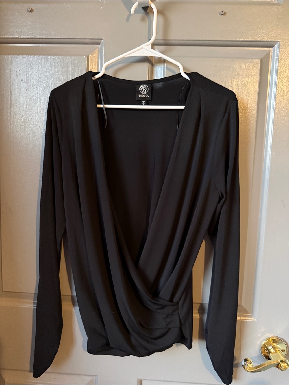 bobeau Black Draped V-Neck Wrap Top